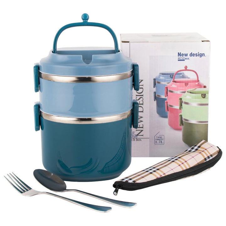 SANQIAHOME 2 Schichten Mehrschichtige stapelbare Edelstahl-Lunchbox,Auslaufsicher,blau Blau 2 Schich
