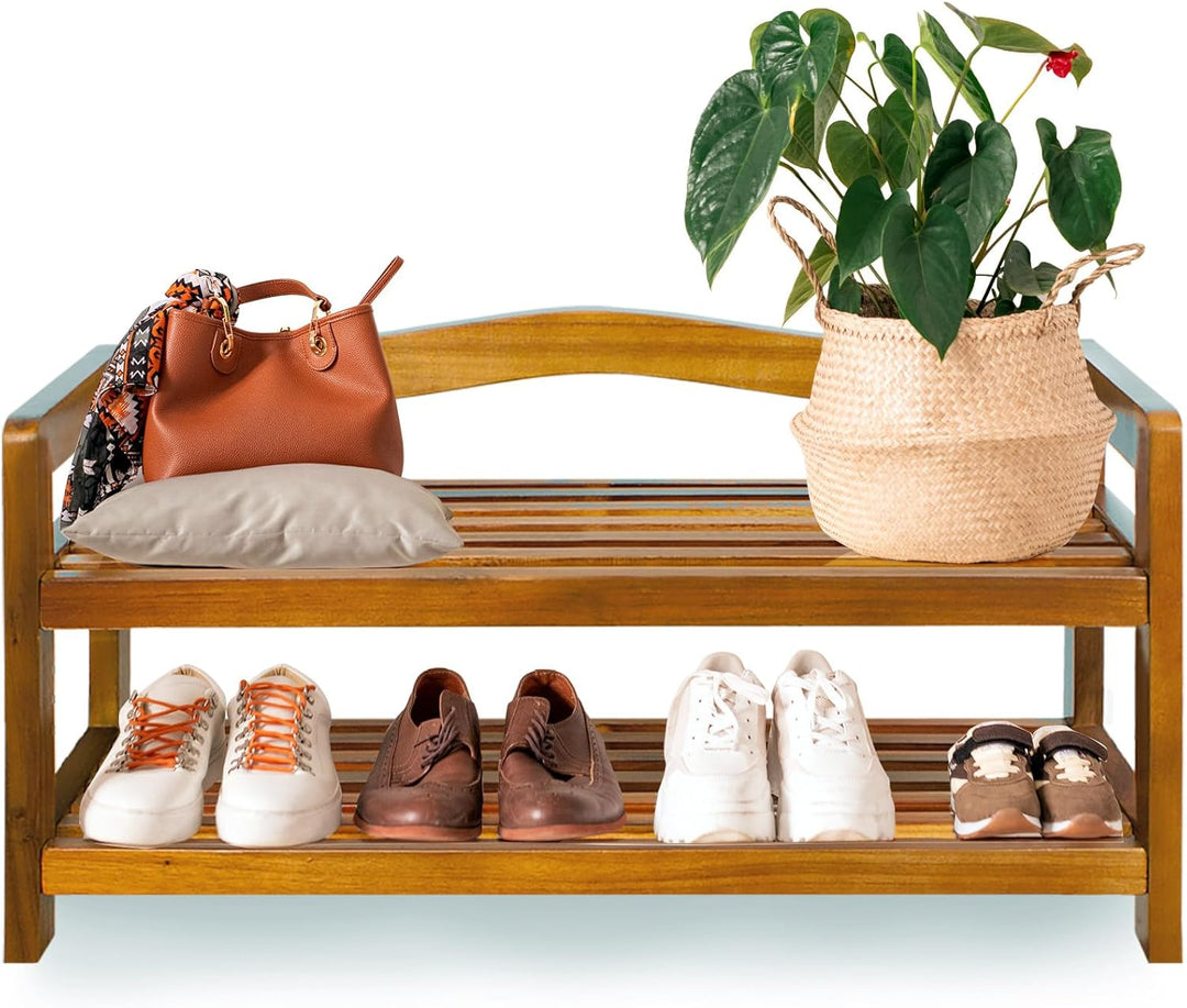 Casaria® Schuhregal mit 2 Ebenen 75x26x42cm FSC®-Zertifiziert Akazien Holz Massiv Bad Diele Flur Bad