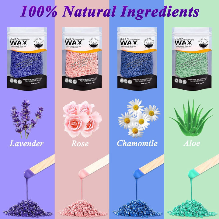 Wolady Waxing Filmwachs, 800g Wachsperlen Heisswachs mit 10 Holzspatel zur Enthaarung, Haarentfernun
