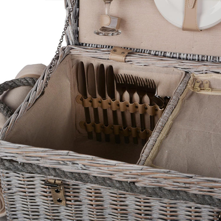 UNUS Picknick Set 4 Personen mit Picknickkorb, Picknickdecke, Besteck und Geschirr