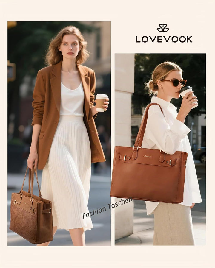 LOVEVOOK Handtasche Damen Mittelgross, 15,6" Shopper Tasche Arbeitstasche Elegant Laptoptasche Gross