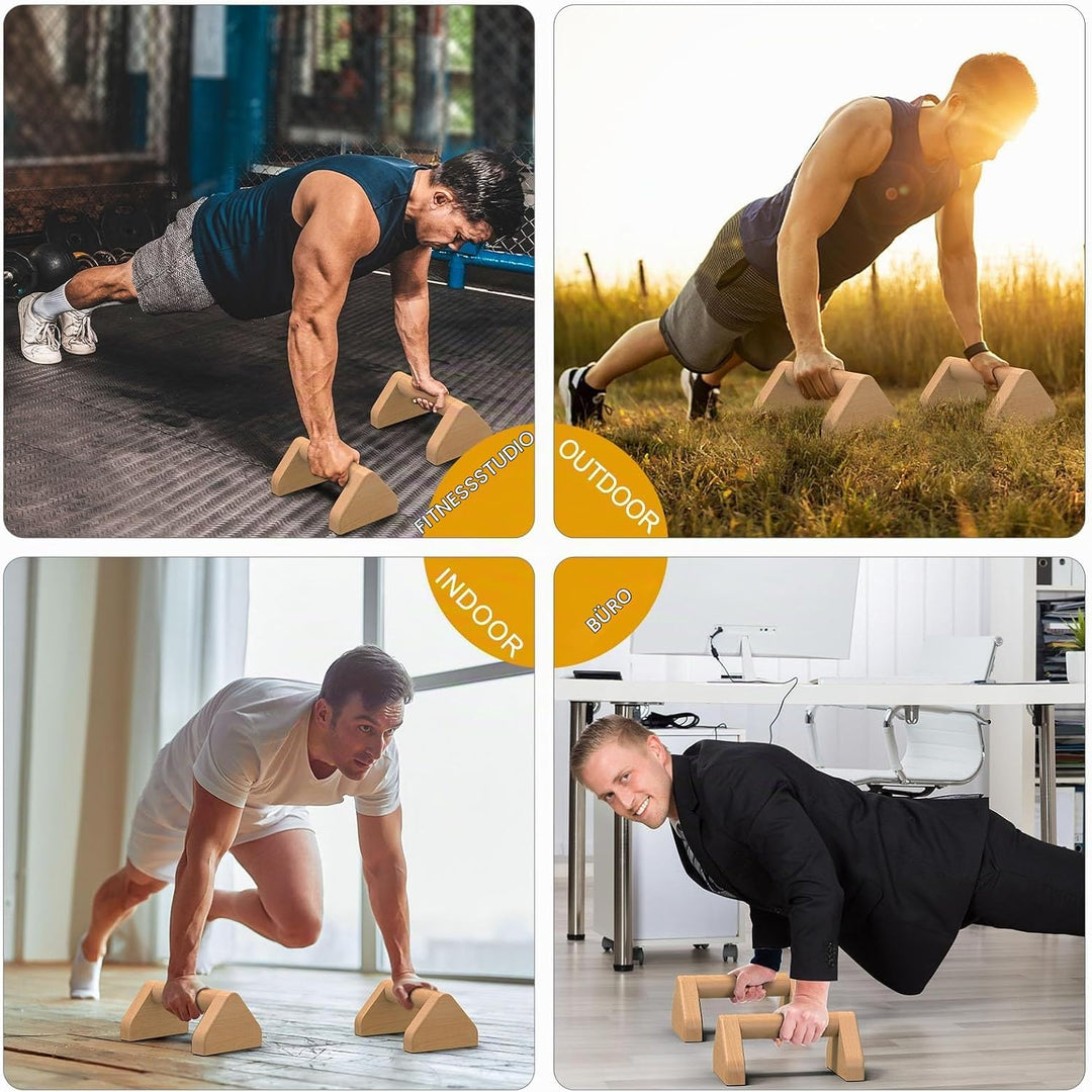 Kipika Push-up-Stangen aus Vollholz – 4-Zoll-Push-up-Griffe aus Buchenholz für den Boden, rutschfest