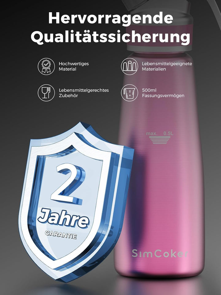 SimCoker Sahnespender 500ml, Aluminium Schlagsahnebereiter für Schlagsahne, Cremes und Sossen,Sahnes