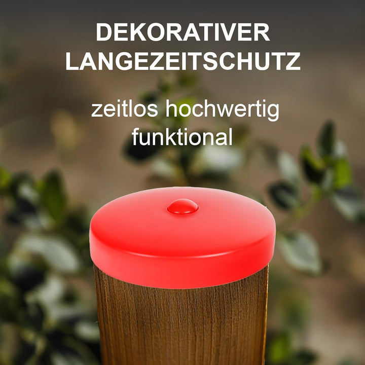 h2i Pfostenkappe | Kunststoff Rot | Ø 121 mm | 10 Stück | Runde Abdeckkappe für Garten Holzpfosten P