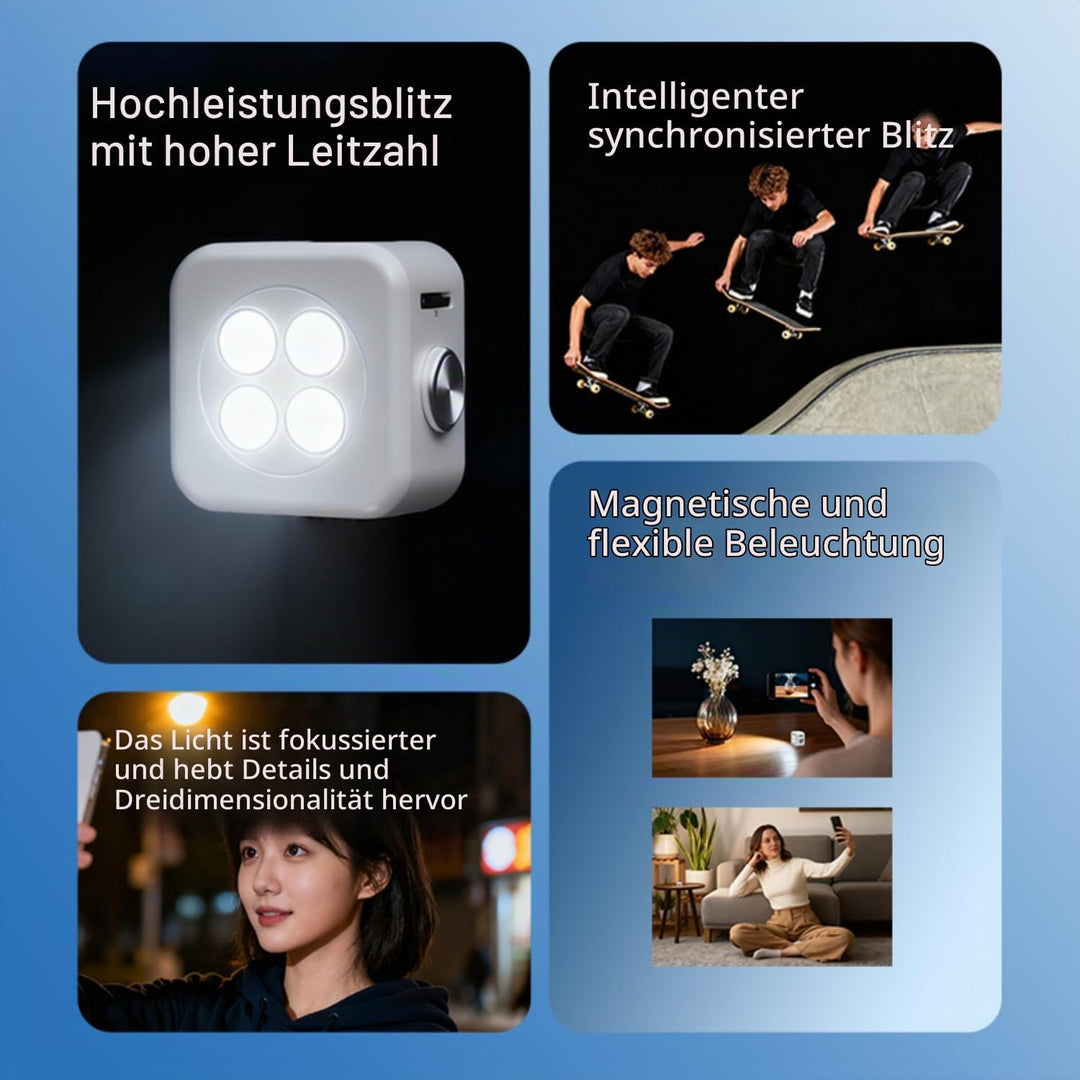 Funmount Externes Smartphone-Blitzlicht 18W mit 3W Dauerlicht · Magnetische Handy Fotolampe · Synchr