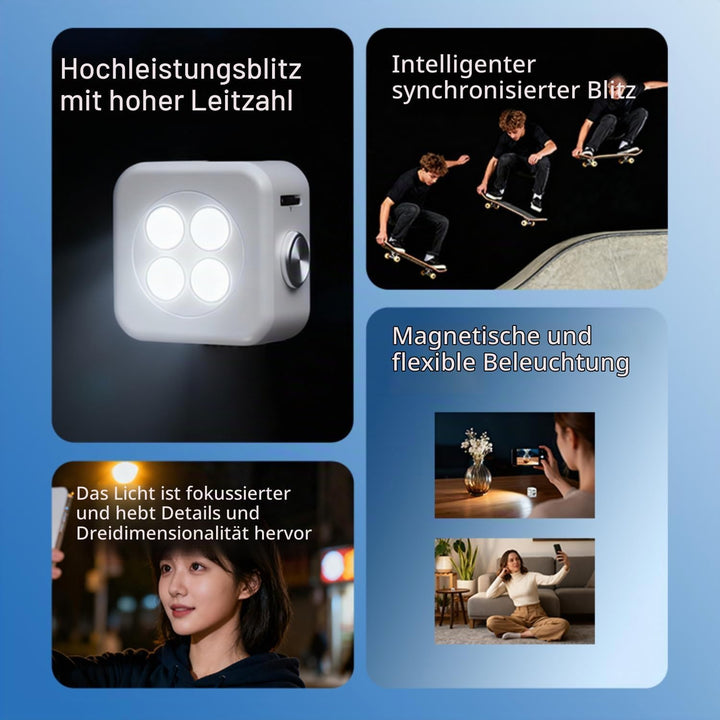 Funmount Externes Smartphone-Blitzlicht 18W mit 3W Dauerlicht · Magnetische Handy Fotolampe · Synchr