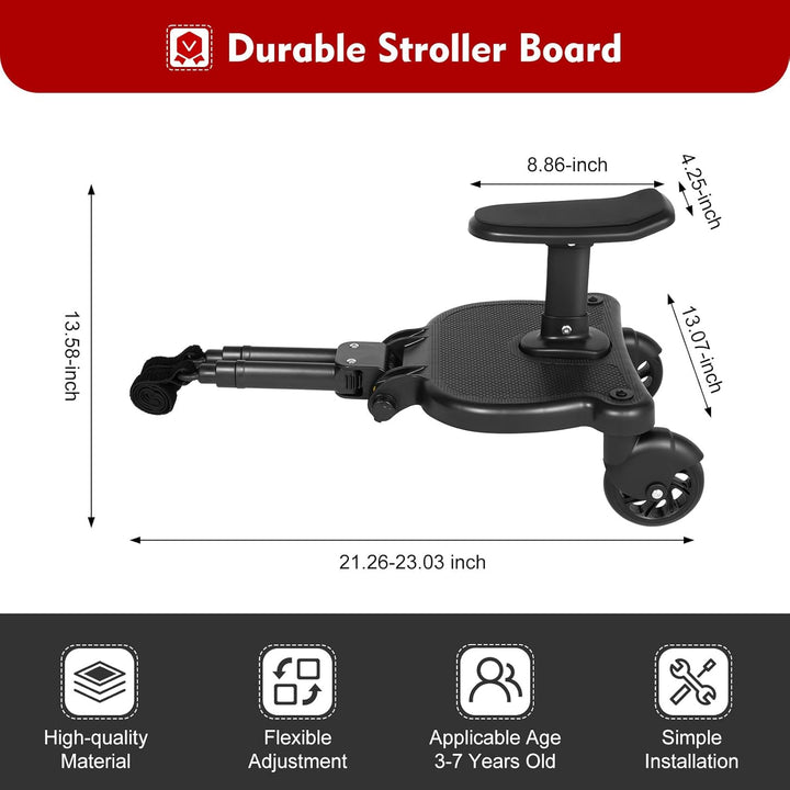 Buggy Board Universal Trittbrett für Kinderwagen, mitfahrbrett mit abnehmbarem Sitz bis 25kg, kompat