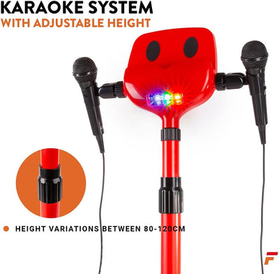 Fenton KSM15R Karaoke Anlage mit 2 Mikrofonen, eingebauter Lautsprecher und Bühnenmatte mit Leds, Bl