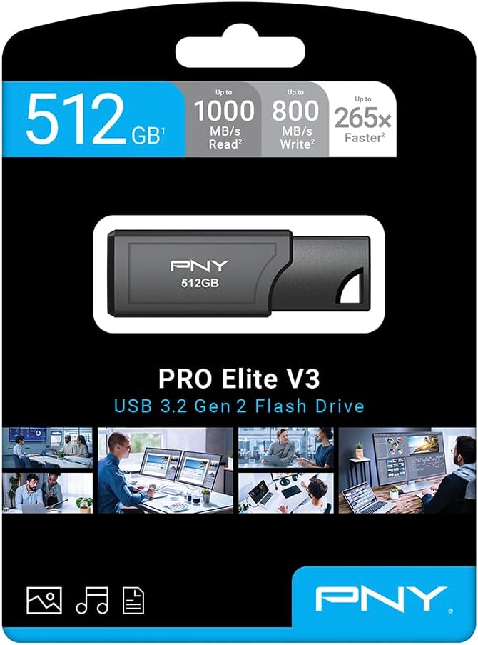 PNY 512GB PRO Elite V3 USB 3.2 Gen 2 Flash-Laufwerk, bis zu 1000 MB/s Lesen & 800 MB/s Schreiben, Ex