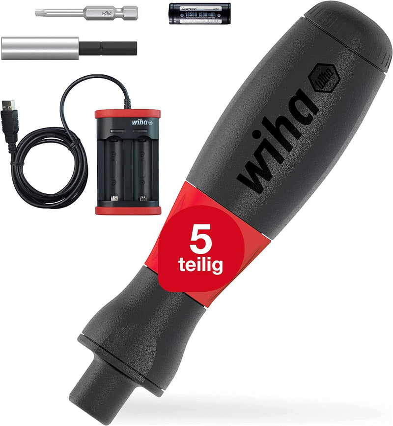 Wiha E-Schraubendreher Set speedE 5-tlg. mit Bit I Industrial TORX I max. 0,4 Nm I Batterie und USB-