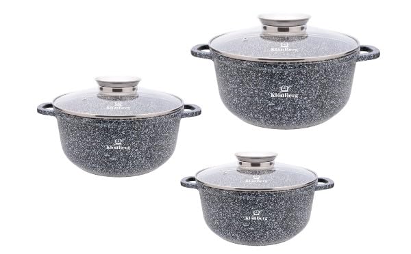 Klönberg Induktions-Topfset, Aluguss-Topf mit Antihaftbeschichtung, Topfset mit Glasdeckel für alle