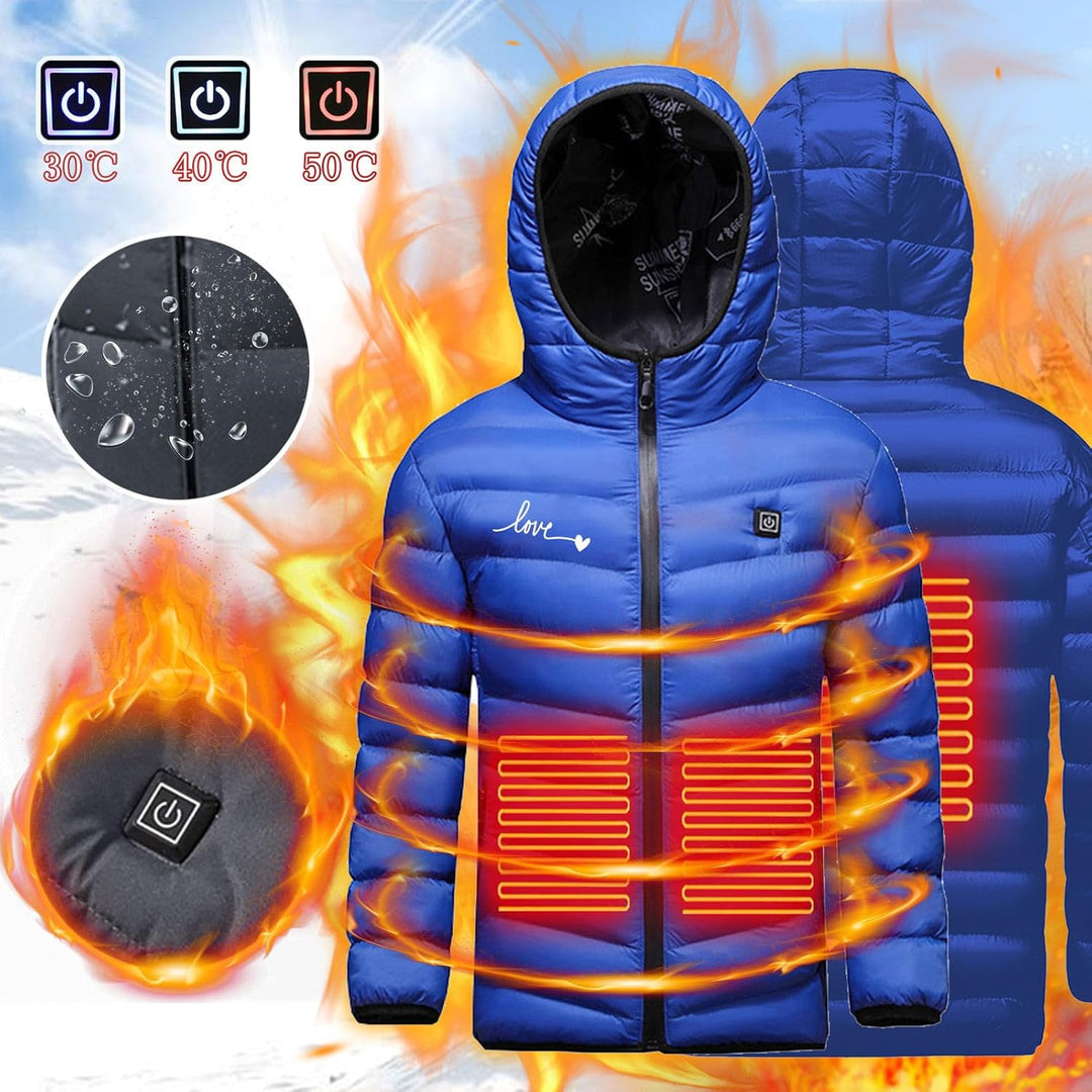 Kinder Beheizte Jacke mit Kapuze, Warme Jacke Heizjacke mit 3 Heizstufen, Beheizbare Kapuzenjacke Ki
