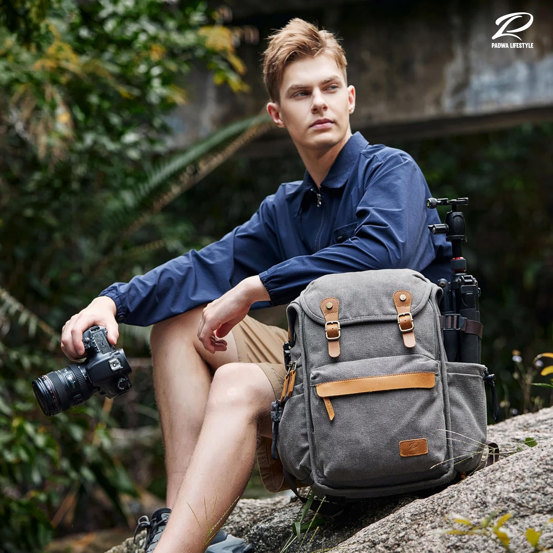 Padwa Lifestyle Kamerarucksack - Gewachstem Memory Canvas mit 16“ Laptop-/Objektivfach und Stativfac