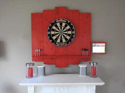 Wooden Dartboard Surround | Premium Dart-Wandschutz & Tablet-Halter (Optional) | Geflammter Burned L