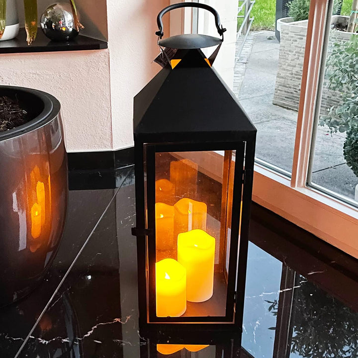 XXL Luxus Gartenlaterne aus Metall Windlicht Laterne Glas H54 cm schwarz