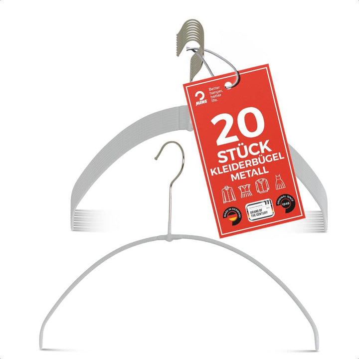 MAWA Kleiderbügel Light, Set mit 20 platzsparenden und rutschfesten Bügeln, ideal für T-Shirts, Tops