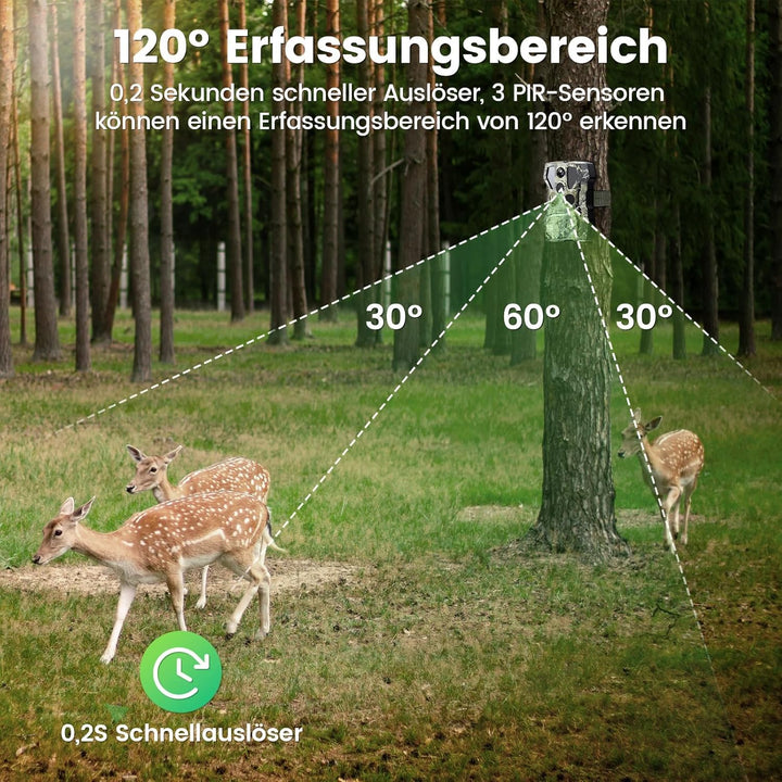XTU WLAN Wildkamera mit Handyübertragung App, 2.7K 64MP Wildtierkamera mit Nachtsicht Bewegungsmelde
