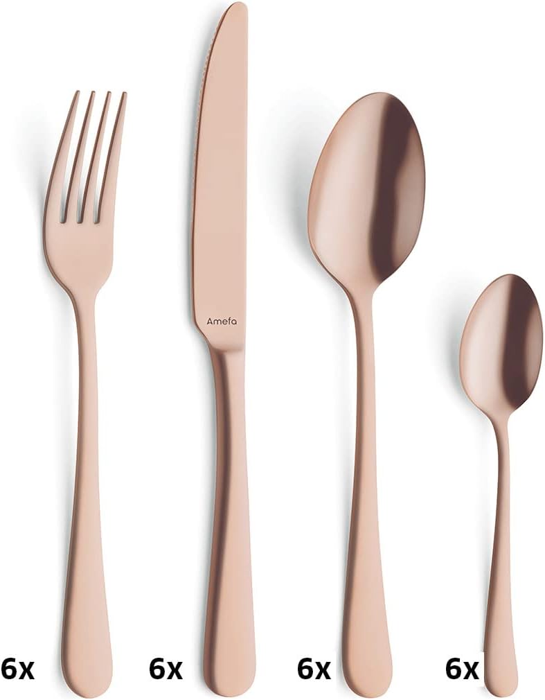 Amefa AUSTIN KUPFER Besteckset 24-teilig | PVD-veredeltes goldenes Besteck Set | farbiges Tafelservi