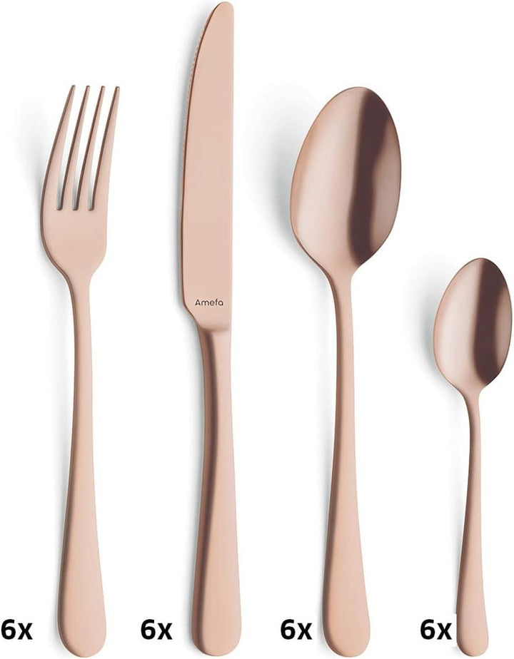 Amefa AUSTIN KUPFER Besteckset 24-teilig | PVD-veredeltes goldenes Besteck Set | farbiges Tafelservi