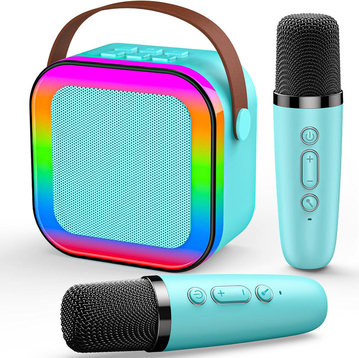Karaoke Maschine mit 2 Karaoke Mikrofon Bluetooth, Geschenk Spielzeug Junge 3-12 Jahre, Tragbarer Mi