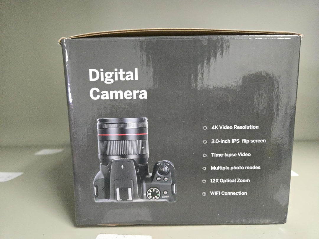 72MP 4K Digitalkamera mit 12X Optischem Zoom, WLAN, Autofokus & 3-Zoll-Flip-Bildschirm, Digitalkamer