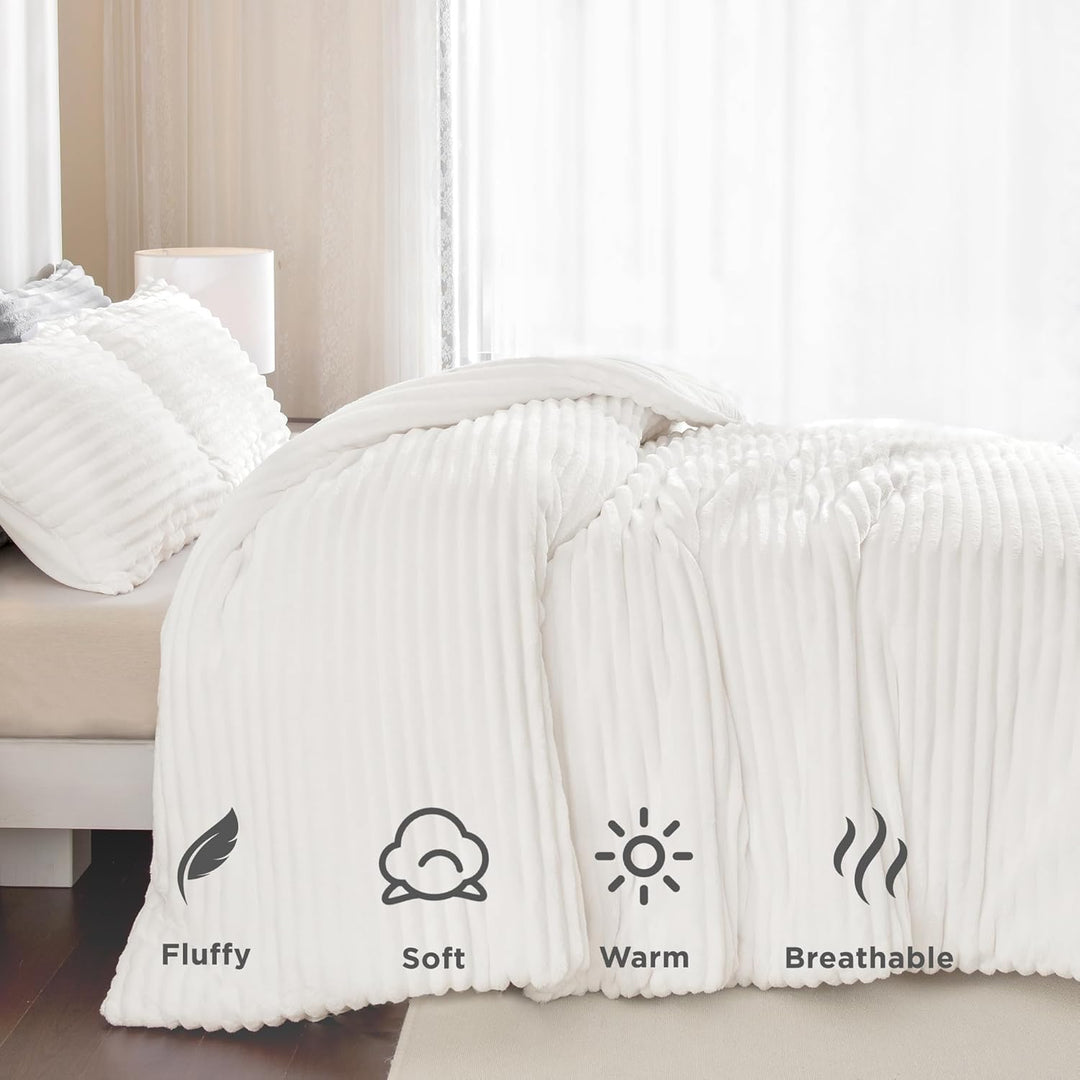 Andency Fleece-Bettwäsche-Set für King-Size-Betten, 3-teilig, weiss, für King-Size-Bett, weich, warm