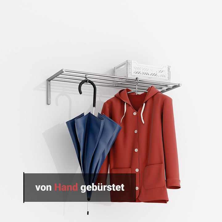 PHOS Design, G15-600, 60 cm breite Edelstahl-Wandgarderobe mit 4 Kleiderstangen 60 cm Breite, ohne A