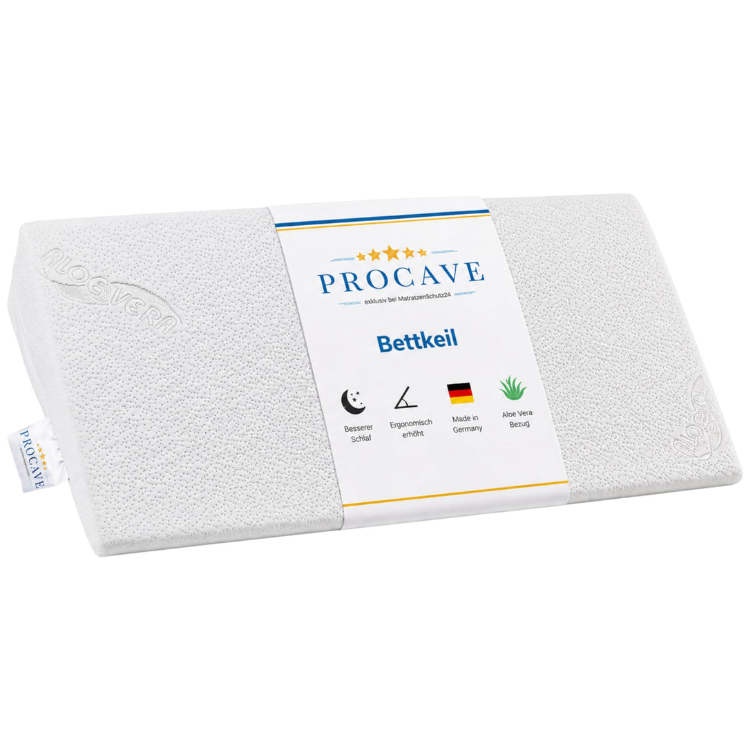 PROCAVE Bettkeil | keilförmiges Schaumstoffkissen | atmungsaktive Matratzenerhöhung | Made in German