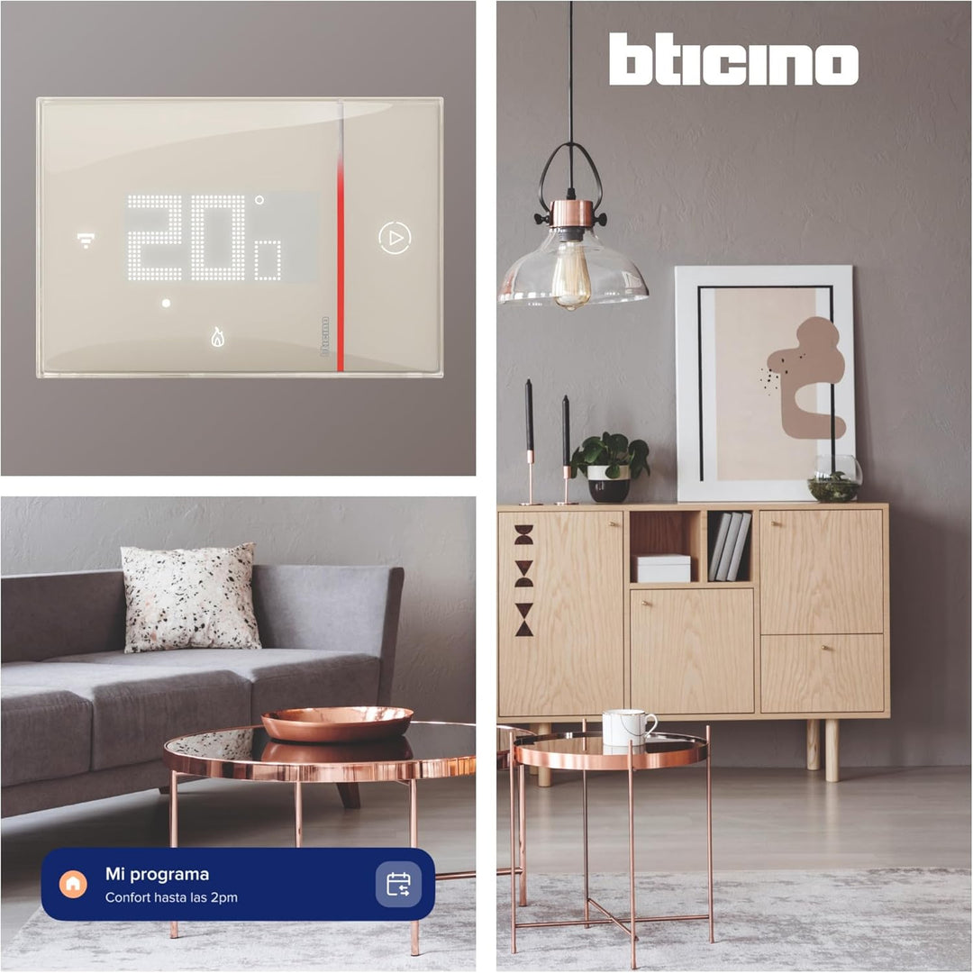 Bticino XM8002E WiFi angeschlossener Thermostat, New Smarther2 mit Netatmo, Sandfarbe, Temperaturreg