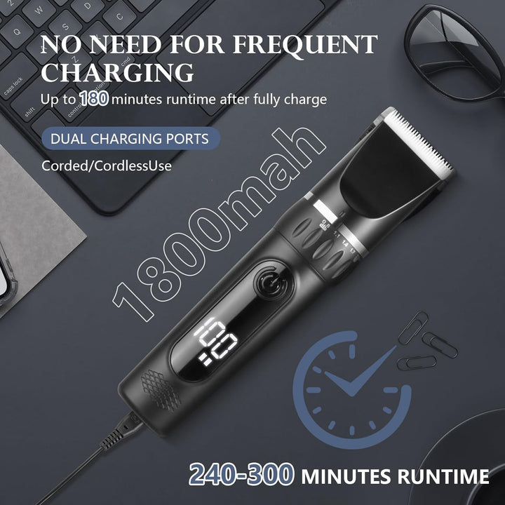 Cozary Haarschneidemaschine, Barttrimmer Herren Profi mit LED-Anzeige, 180 Min, Bartschneider Herren