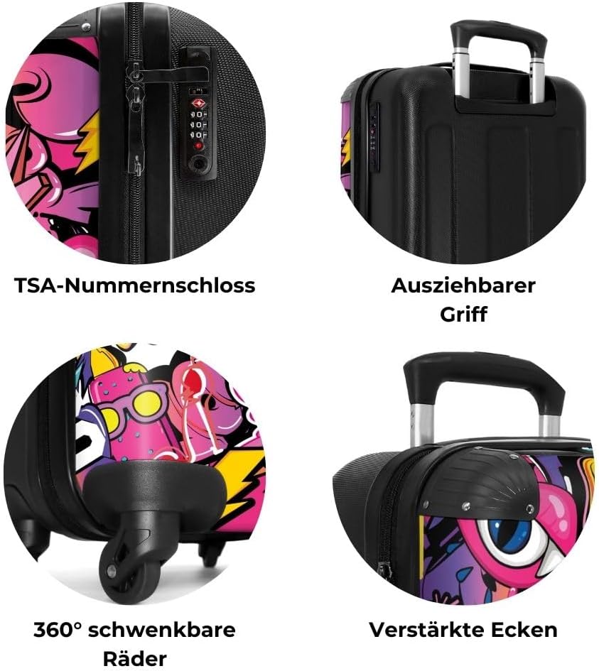 NoBoringSuitcases.com® Koffer Handgepäck Trolley Rollkoffer Kleine Reisekoffer mit 4 Rollen - Design