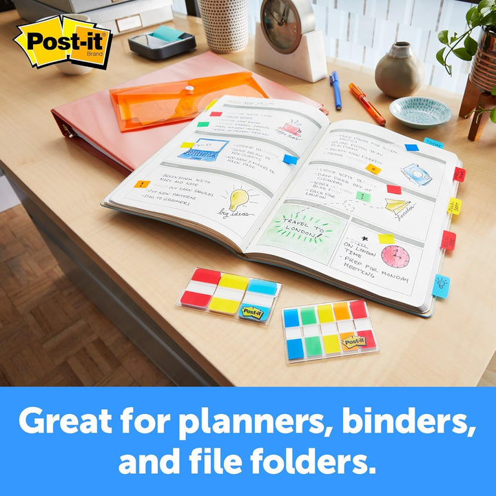 Post-it Tabs, 1,6 cm Solid, Aqua, Gelb, Pink, Violett, langlebig, beschreibbar, repositionierbar, ha