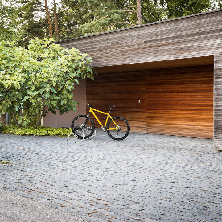 Relaxdays Fahrradständer Boden, für 4 Fahrräder, bis 50 mm Reifenbreite, Metall, Garage, Fahrrad-Auf