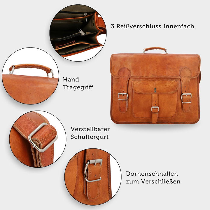 Gusti Umhängetasche Leder Leon Aktentasche Laptoptasche Braun