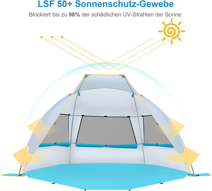 Wolfwise Strandmuschel mit UV-Schutz 50+, 4-5 Personen Strandzelt, Sonnenschutz Windschutz mit erwei