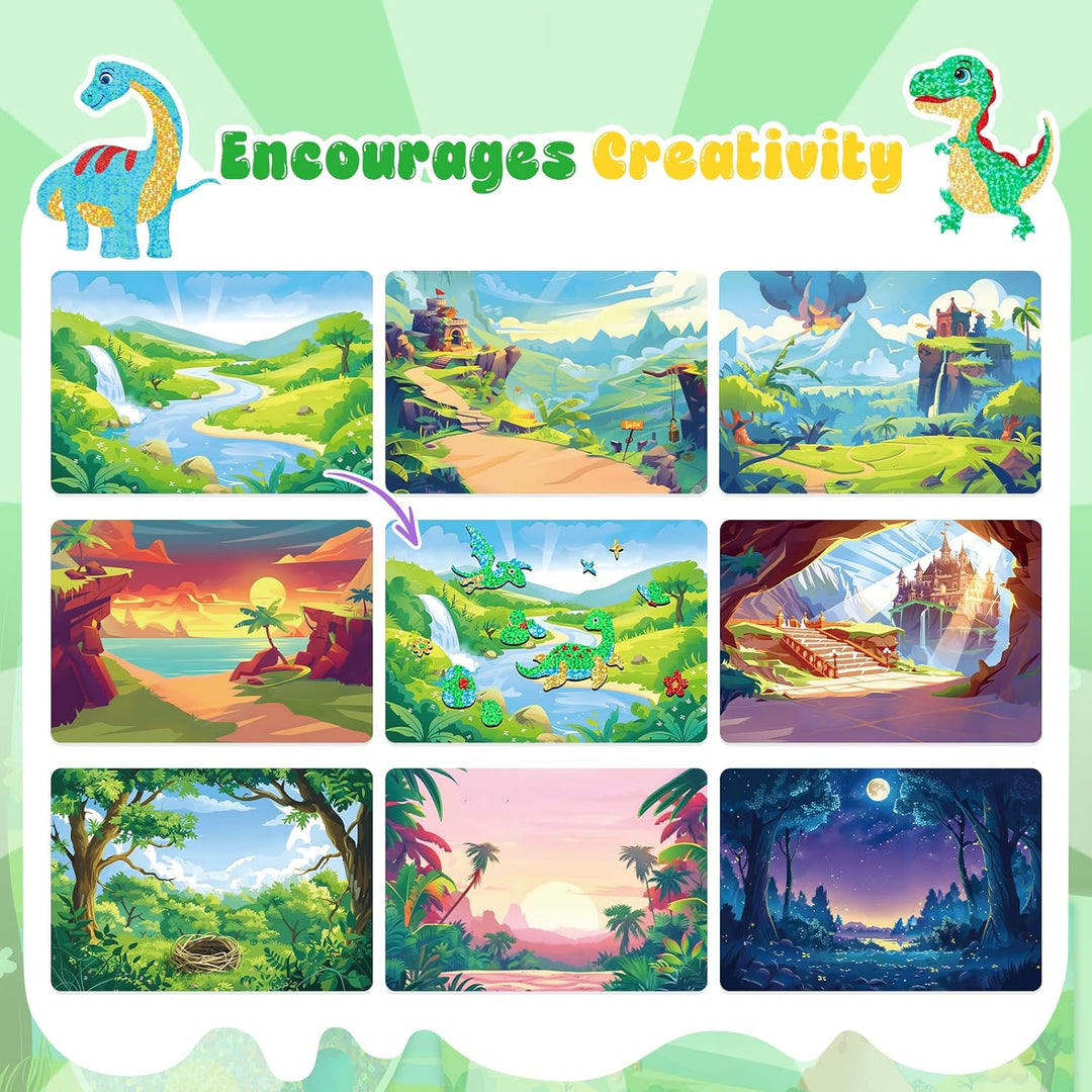 Lustiges Folien-Kunst-Set für Kinder, Dinosaurier-Folienkunst für Kinder, Kunst-Bastelsets für Mädch