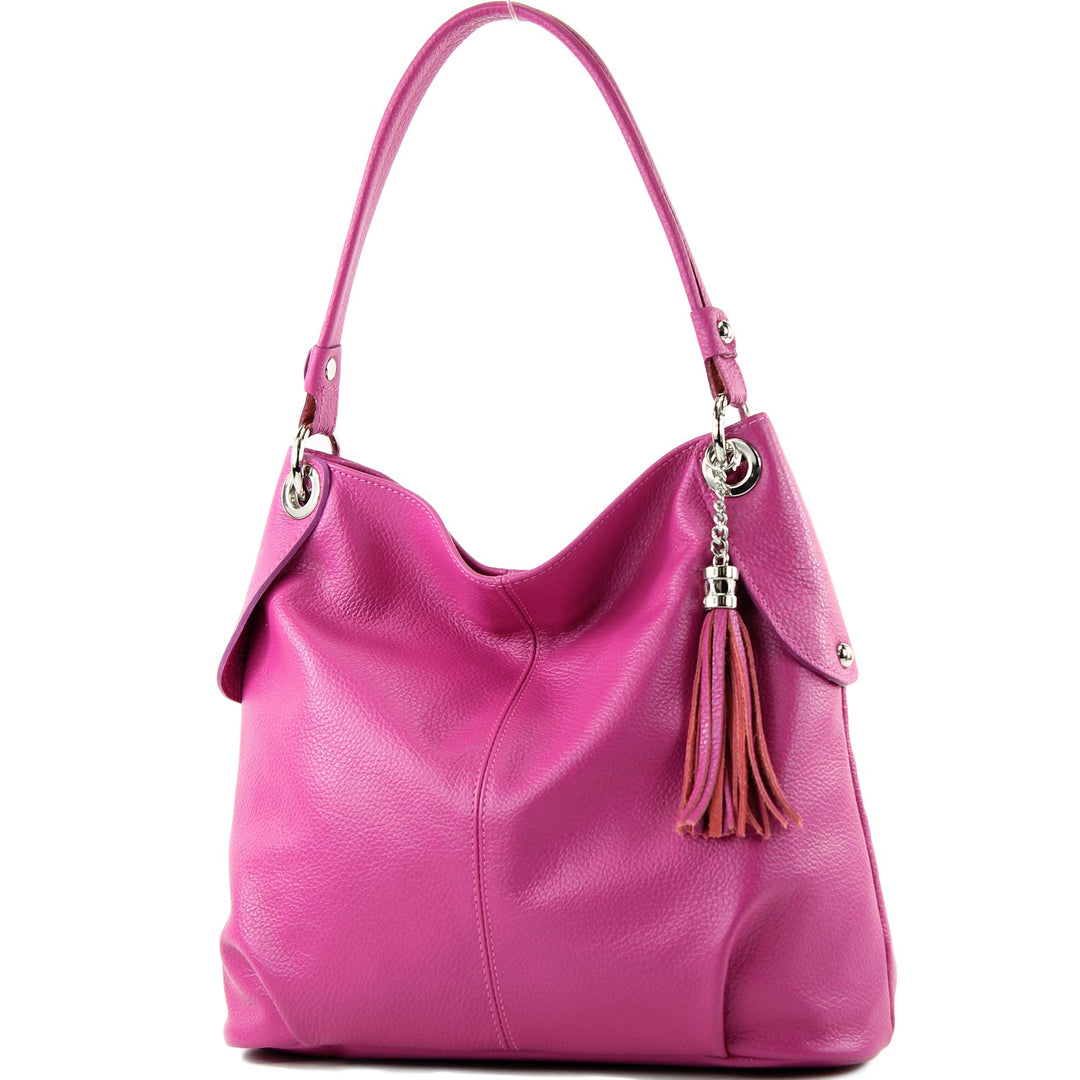 modamoda de T185 Damen Leder Schultertasche, handmade in Italy Pink (B), Pink (B)