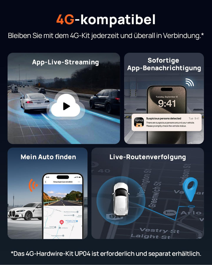 【70mai M800 Dashcam + UP04 + Akku Pack BL96NNX】 70mai M800 4K Dashcam Auto Vorne und Hinten, STARVIS