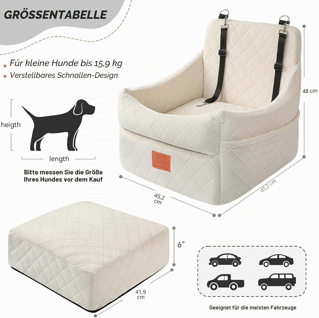 Hunde-Autositz für kleine/mittlere Hunde, Hundeautositz mit Dicker Polsterung unter 15,9 kg, Abnehmb