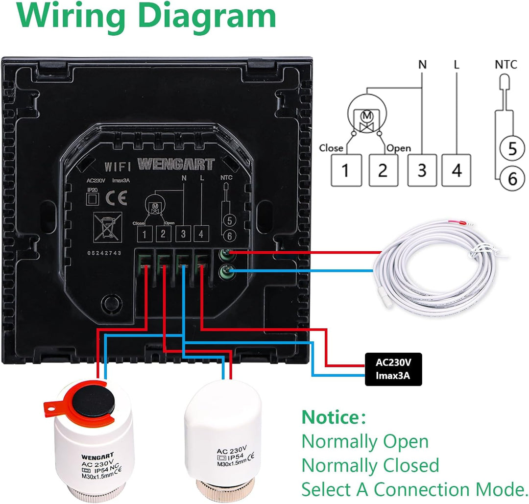 Wengart Home Thermostat programmierbar WG03-4, AC230V Max3A Touchscreen LCD Display Arbeit für Fussb