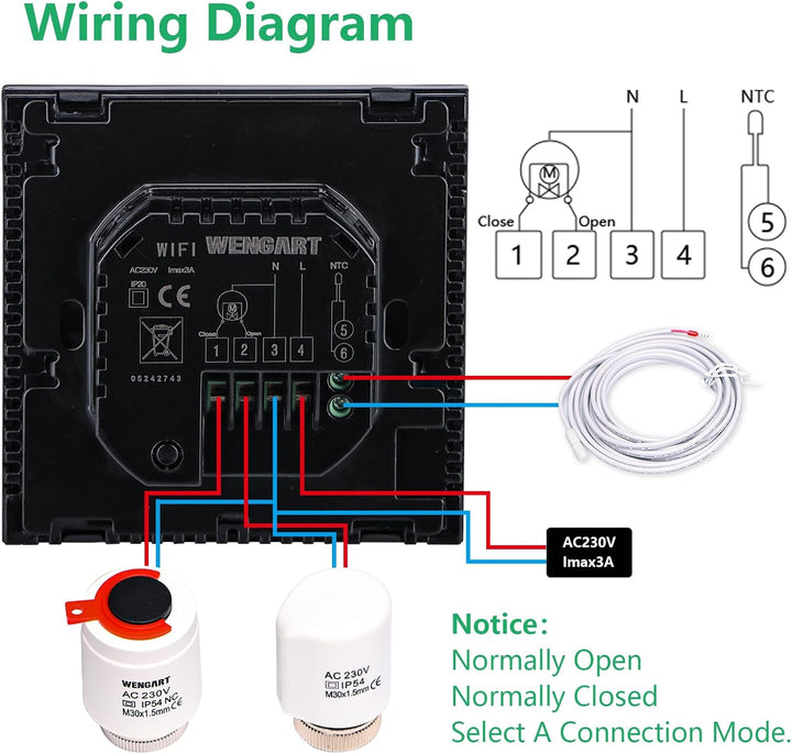 Wengart Home Thermostat programmierbar WG03-4, AC230V Max3A Touchscreen LCD Display Arbeit für Fussb