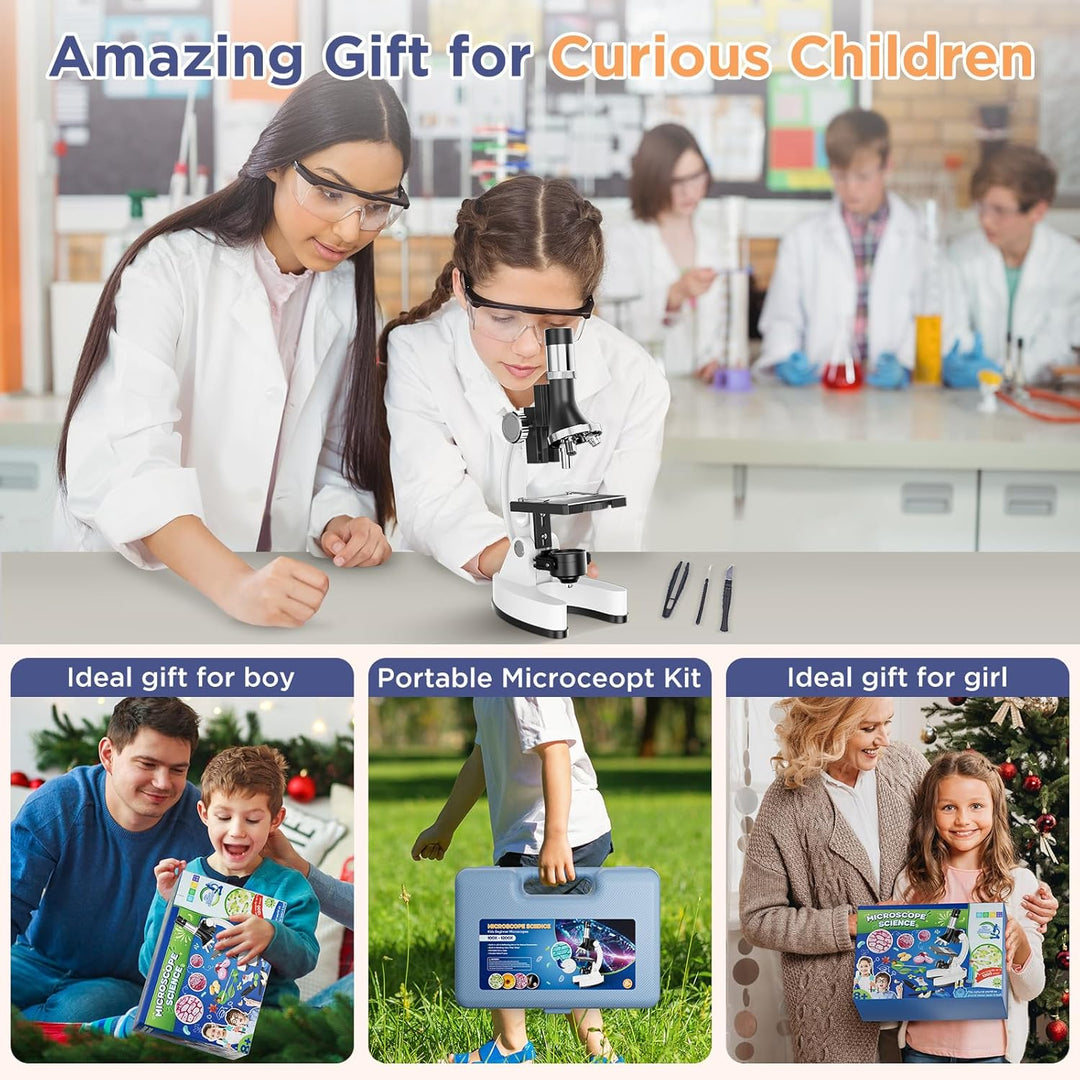 100X–1200X Entdecker Kinder Mikroskop Set mit Koffer: Natur unter dem mikroskop Schüler ab 6 Jahre –