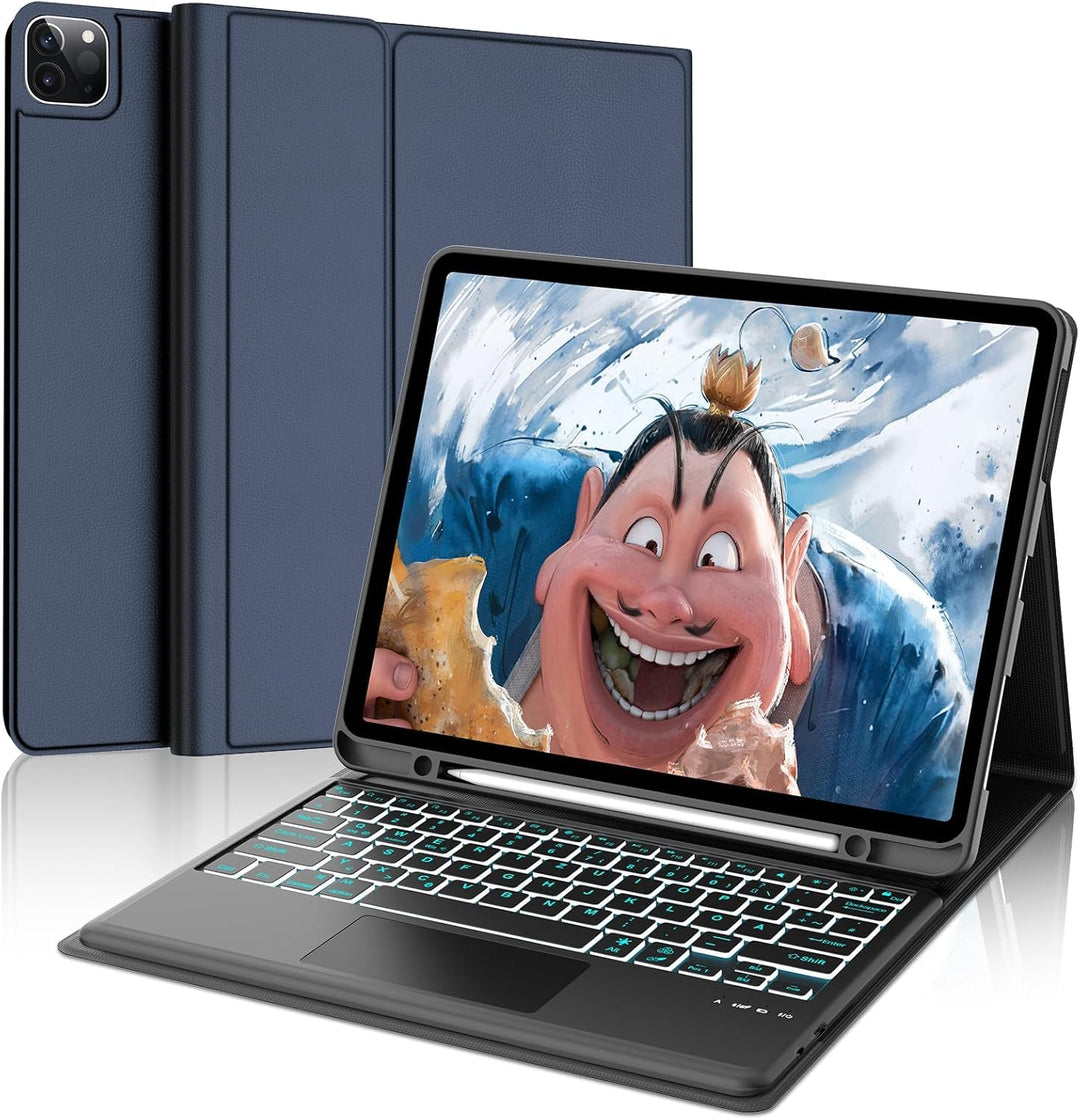 FOGARI Hülle mit Tastatur für iPad Pro 12.9 (6/5/4/3 Gen), 7 Farben Beleuchtung, Multi Touch Trackpa