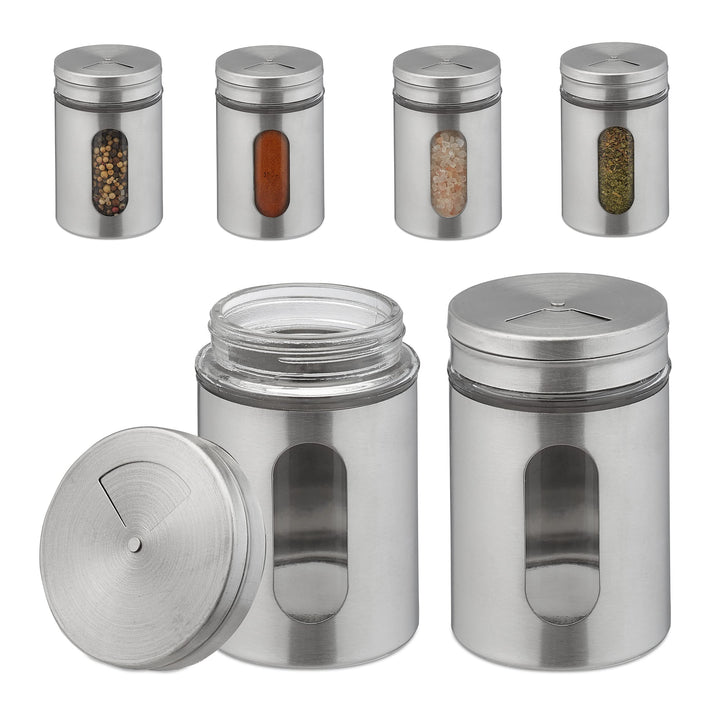 Relaxdays Gewürzstreuer, 6er Set, 3 Streugrössen, Gewürze & Kräuter, XL Gewürzgläser, 290 ml, Glas &