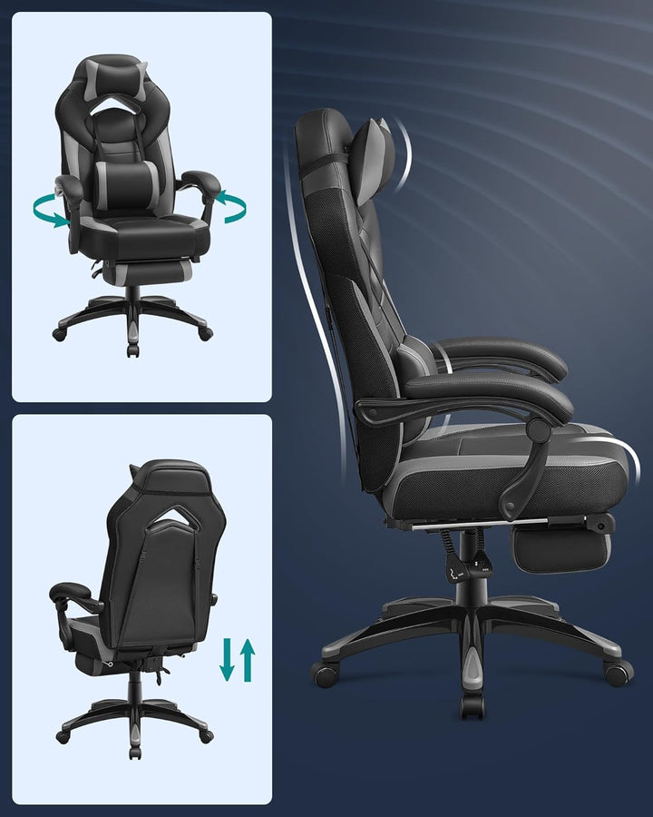 SONGMICS Gaming Stuhl, Bürostuhl mit Fussstütze, Schreibtischstuhl, ergonomisches Design, verstellba