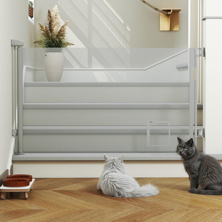 0-180cm Baby Absperrgitter, Treppenschutzgitter Ausziehbare mit Katzenklappe, Türschutzgitter, Einzi