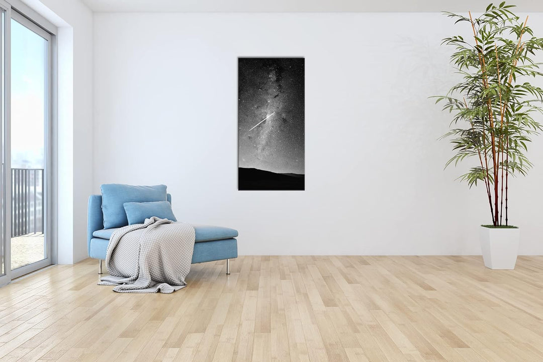 ein fallender Stern am Himmel Panorama 100x50 cm Effekt: Schwarz/Weiss als Leinwandbild, Motiv ferti