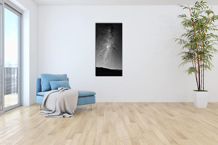 ein fallender Stern am Himmel Panorama 100x50 cm Effekt: Schwarz/Weiss als Leinwandbild, Motiv ferti