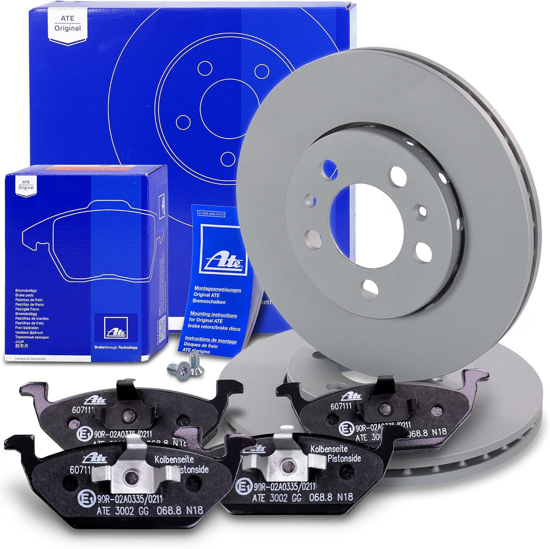 ATE Bremsenset Vorderachse inkl. Bremsscheiben vorne Ø 256 mm belüftet und Bremsbeläge vorne Kompati