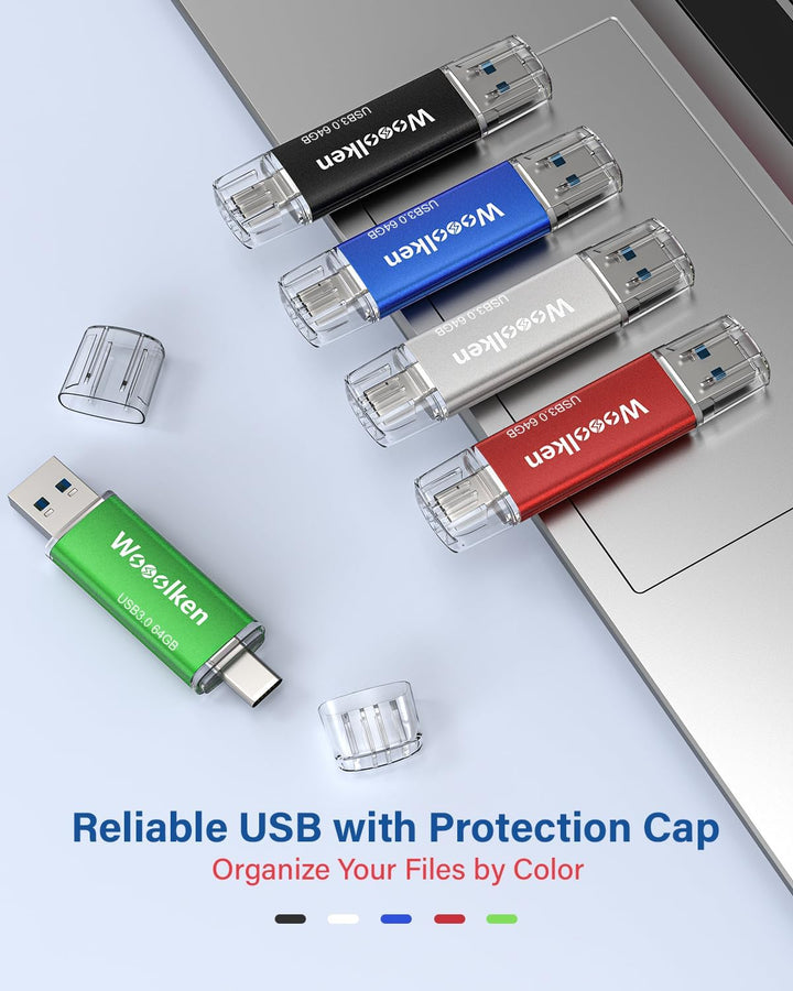 USB C Stick 64GB 3.0 OTG 2 Stück,WOOOLKEN 2er Pack Type-C (2-in-1 USB-Stick z.B.für Android Handy, T
